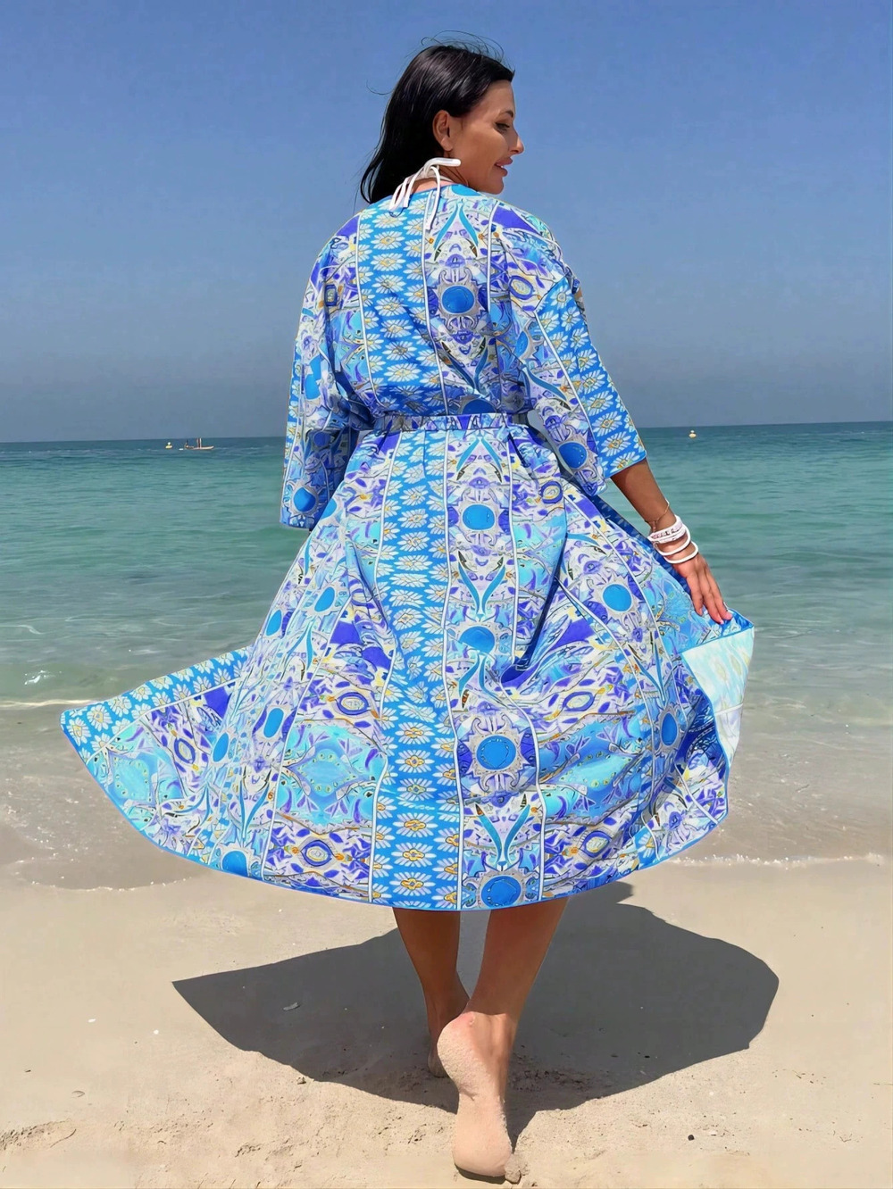 ZARA Long Dress Cover Up Wide Neck Tie Strap Swimsuit Cardigan Beach Dress